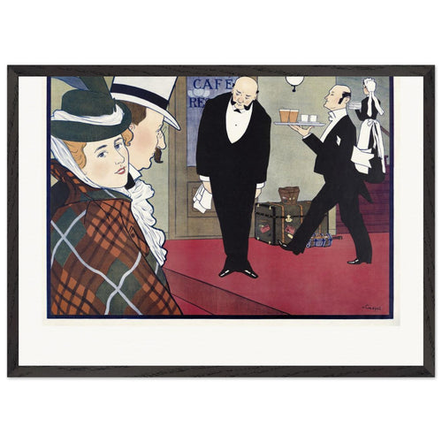 Man en vrouw en twee obers (1900) by Johann Georg van Caspel. Archival Print on Museum Quality Matte Paper. Premium Wood Framed Wall Art. Original Aspect Ratio