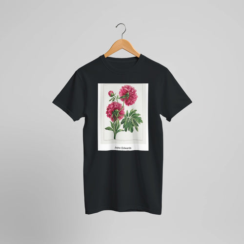 Double Peony (1789) by John Edwards. Custom Print on a 100% Airlume Combed and Ring-Spun Cotton Unisex Crewneck T-shirt Optimised Aspect Ratio.