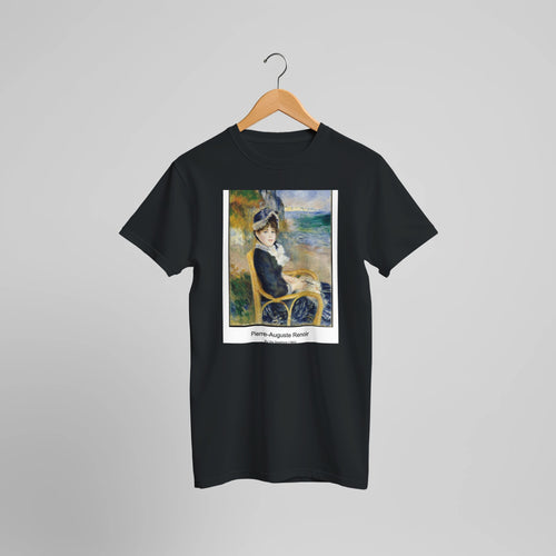 Peonies (c. 1880) by Pierre-Auguste Renoir. Custom Print on a 100% Airlume Combed and Ring-Spun Cotton Unisex Crewneck T-shirt Optimised Aspect Ratio.