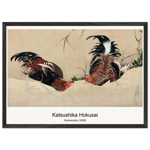 Gamecocks (1838) by Katsushika Hokusai. Archival Print on Museum Quality Matte Paper. Premium Wood Framed Wall Art. Optimised Aspect Ratio.