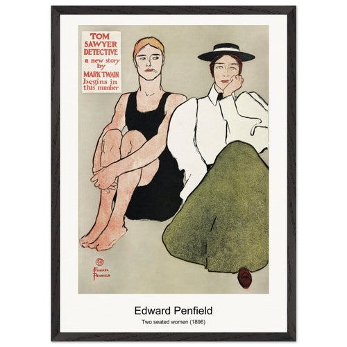 Two seated women (1896) by Edward Penfield. Archival Print on Museum Quality Matte Paper. Premium Wood Framed Wall Art. Optimised Aspect Ratio.