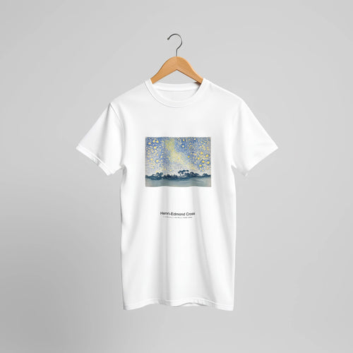 Landscape with Stars (1905-1908) by Henri-Edmond Cross. Custom Print on a 100% Airlume Combed and Ring-Spun Cotton Unisex Crewneck T-shirt Original Aspect Ratio