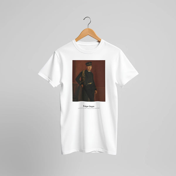 Achille De Gas in the Uniform of a Cadet (1856-1857) by Edgar Degas. Custom Print on a 100% Airlume Combed and Ring-Spun Cotton Unisex Crewneck T-shirt Original Aspect Ratio