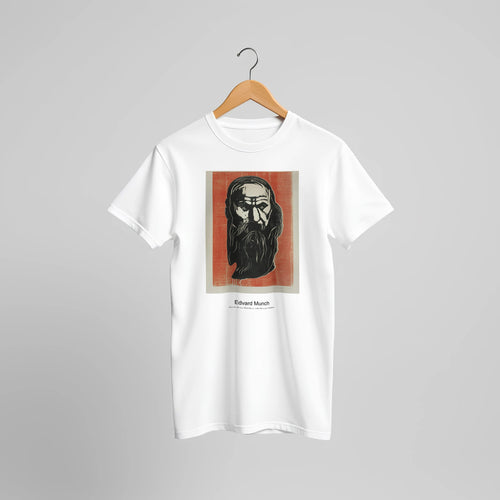 Head of an Old Man with Beard (1902) by Edvard Munch. Custom Print on a 100% Airlume Combed and Ring-Spun Cotton Unisex Crewneck T-shirt Original Aspect Ratio