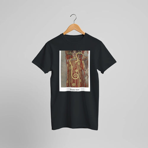 Hygieia (1907) by Gustav Klimt. Custom Print on a 100% Airlume Combed and Ring-Spun Cotton Unisex Crewneck T-shirt Optimised Aspect Ratio.