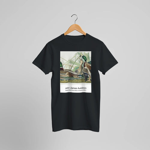 Mallard Duck from Birds of America (1827) by John James Audubon. Custom Print on a 100% Airlume Combed and Ring-Spun Cotton Unisex Crewneck T-shirt Optimised Aspect Ratio.