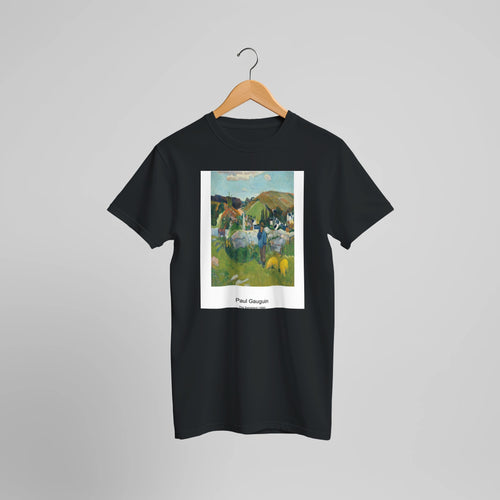 Tahitian Women on the Beach (1891) by Paul Gauguin. Custom Print on a 100% Airlume Combed and Ring-Spun Cotton Unisex Crewneck T-shirt Optimised Aspect Ratio.
