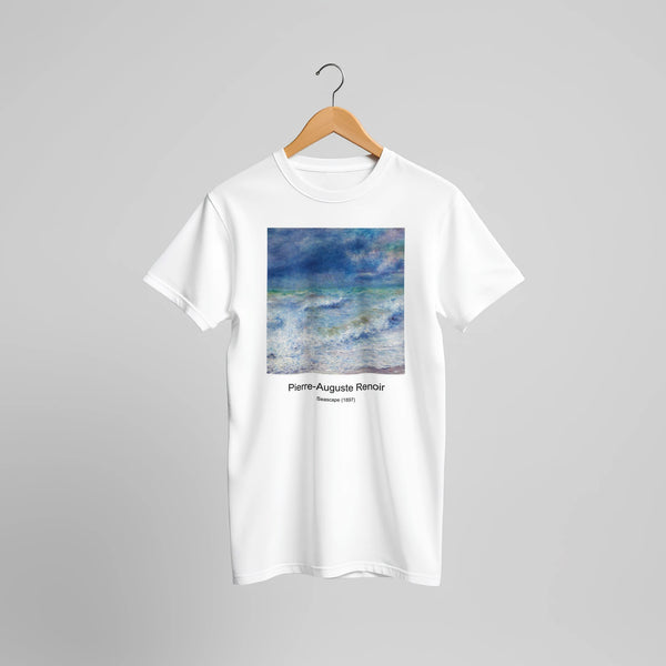 A Road in Louveciennes (ca. 1870) by Pierre-Auguste Renoir. Custom Print on a 100% Airlume Combed and Ring-Spun Cotton Unisex Crewneck T-shirt Original Aspect Ratio