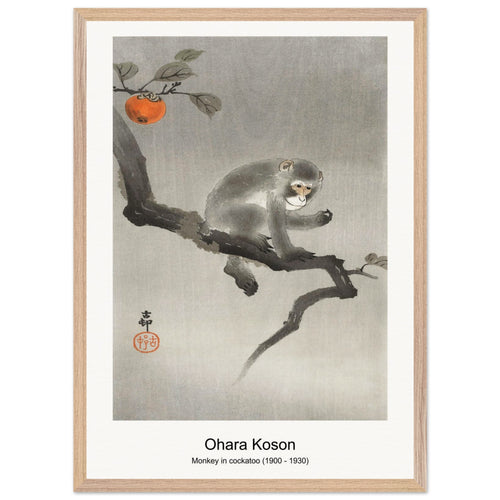 Monkey in cockatoo (1900 - 1930) by Ohara Koson. Archival Print on Museum Quality Matte Paper. Premium Wood Framed Wall Art. Optimised Aspect Ratio.