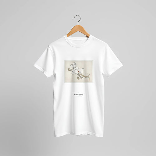 Magnolia (1913) by Kōno Bairei. Custom Print on a 100% Airlume Combed and Ring-Spun Cotton Unisex Crewneck T-shirt Original Aspect Ratio