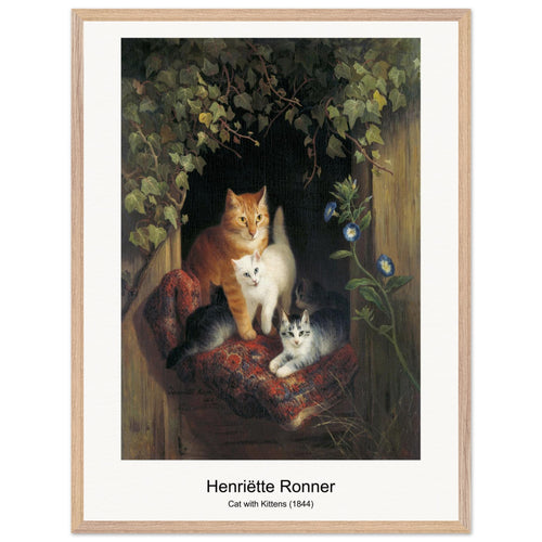 Cat with Kittens (1844) by Henriëtte Ronner. Archival Print on Museum Quality Matte Paper. Premium Wood Framed Wall Art. Optimised Aspect Ratio.