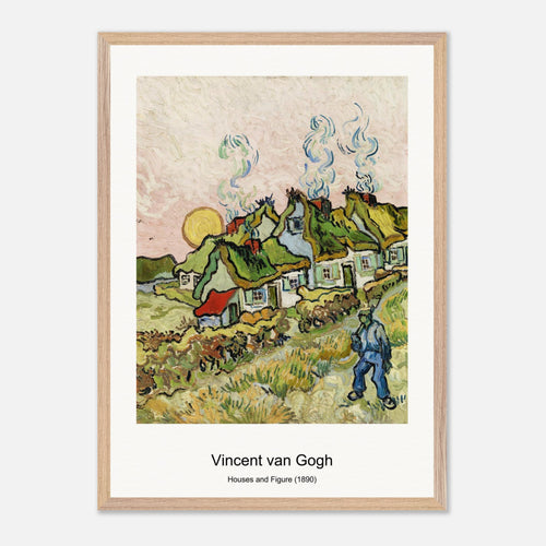 Houses and Figure (1890) by Vincent van Gogh. Archival Print on Museum Quality Matte Paper. Premium Wood Framed Wall Art. Original Aspect Ratio