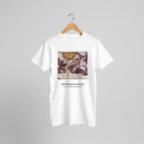 Fresco in the Sistine Chapel (1508-1512) by Michelangelo Buonarroti. Custom Print on a 100% Airlume Combed and Ring-Spun Cotton Unisex Crewneck T-shirt Original Aspect Ratio