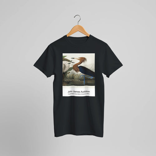 Purple Heron from Birds of America (1827) by John James Audubon. Custom Print on a 100% Airlume Combed and Ring-Spun Cotton Unisex Crewneck T-shirt Optimised Aspect Ratio.