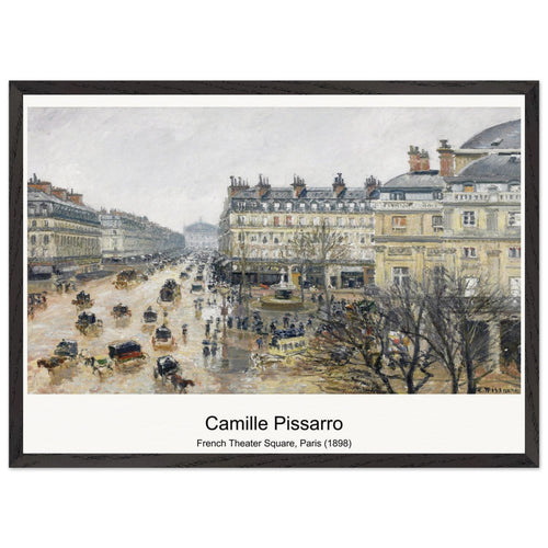 French Theater Square, Paris (1898) by Camille Pissarro. Archival Print on Museum Quality Matte Paper. Premium Wood Framed Wall Art. Optimised Aspect Ratio.