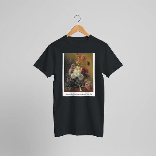 Still Life with Flowers (1820-1861) by Georgius Jacobus Johannes van Os. Custom Print on a 100% Airlume Combed and Ring-Spun Cotton Unisex Crewneck T-shirt Optimised Aspect Ratio.
