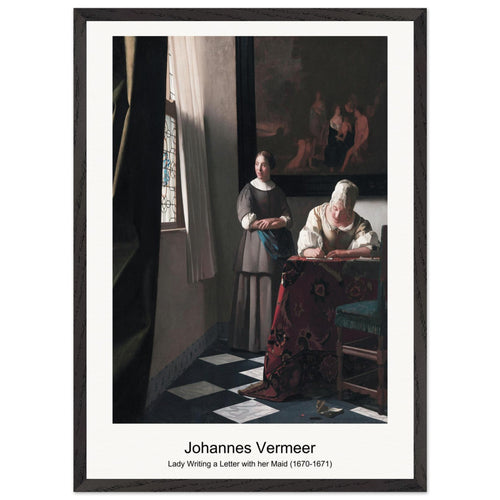 Lady Writing a Letter with her Maid (1670-1671) by Johannes Vermeer. Archival Print on Museum Quality Matte Paper. Premium Wood Framed Wall Art. Optimised Aspect Ratio.
