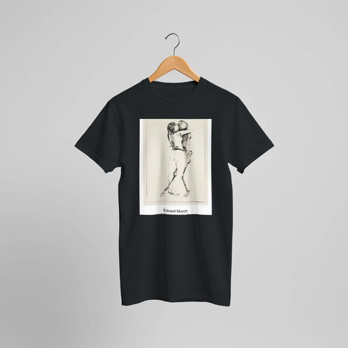 Death and the Woman (1894-1895) by Edvard Munch. Custom Print on a 100% Airlume Combed and Ring-Spun Cotton Unisex Crewneck T-shirt Optimised Aspect Ratio.