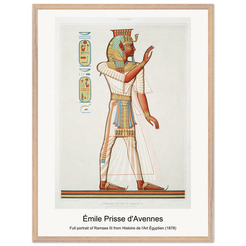 Full portrait of Ramses III from Histoire de l'Art Égyptien (1878) by Émile Prisse d'Avennes. Archival Print on Museum Quality Matte Paper. Premium Wood Framed Wall Art. Optimised Aspect Ratio.