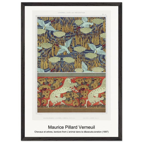 Chevaux et arbres, bordure from L'animal dans la décoration (1897) by Maurice Pillard Verneuil. Archival Print on Museum Quality Matte Paper. Premium Wood Framed Wall Art. Optimised Aspect Ratio.