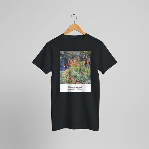 Rounded Flower Bed (1876) by Claude Monet. Custom Print on a 100% Airlume Combed and Ring-Spun Cotton Unisex Crewneck T-shirt Optimised Aspect Ratio.