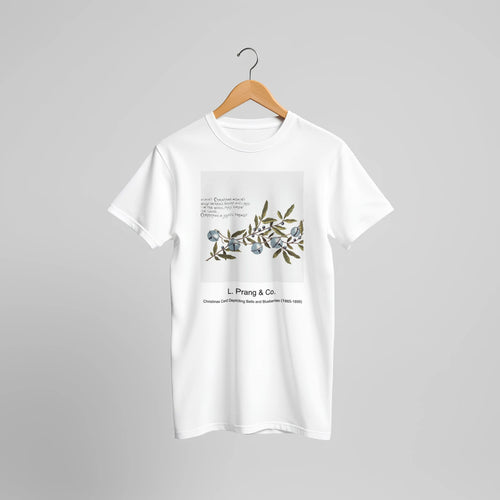 Christmas Card Depicting Bells and Blueberries (1865-1899) by L. Prang & Co. . Custom Print on a 100% Airlume Combed and Ring-Spun Cotton Unisex Crewneck T-shirt Original Aspect Ratio