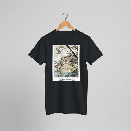 Tiger and Bamboo (1850) by Utagawa Yoshikazu. Custom Print on a 100% Airlume Combed and Ring-Spun Cotton Unisex Crewneck T-shirt Optimised Aspect Ratio.