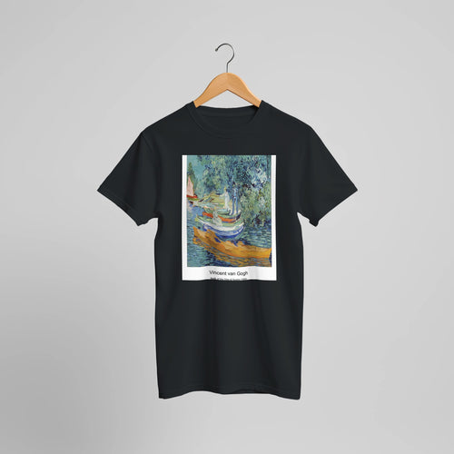 Self-Portrait with Pipe (1886) by Vincent van Gogh. Custom Print on a 100% Airlume Combed and Ring-Spun Cotton Unisex Crewneck T-shirt Optimised Aspect Ratio.