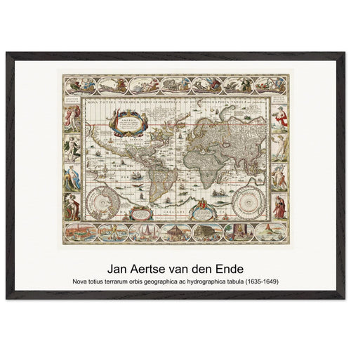 Nova totius terrarum orbis geographica ac hydrographica tabula (1635-1649) by Jan Aertse van den Ende. Archival Print on Museum Quality Matte Paper. Premium Wood Framed Wall Art. Original Aspect Ratio