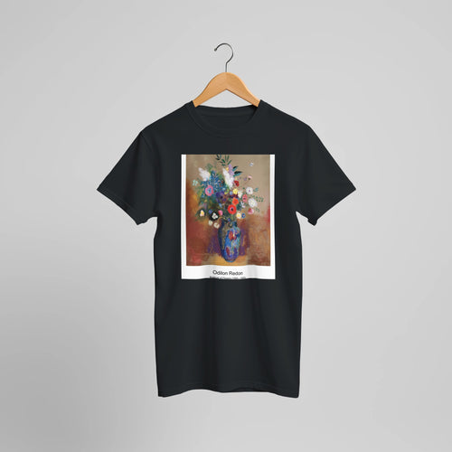 Poppies and Daisies (ca. 1099-1910) by Odilon Redon. Custom Print on a 100% Airlume Combed and Ring-Spun Cotton Unisex Crewneck T-shirt Optimised Aspect Ratio.