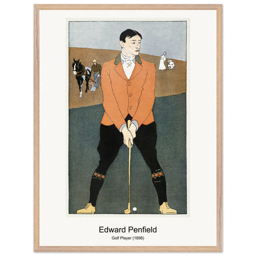 Golf Player (1898) by Edward Penfield. Archival Print on Museum Quality Matte Paper. Premium Wood Framed Wall Art. Original Aspect Ratio
