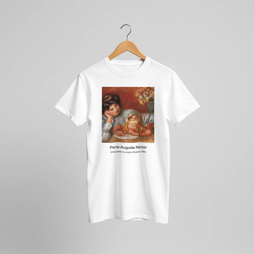 By the Seashore (1883) by Pierre-Auguste Renoir. Custom Print on a 100% Airlume Combed and Ring-Spun Cotton Unisex Crewneck T-shirt Original Aspect Ratio