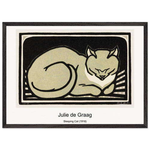 Sleeping Cat (1918) by Julie de Graag. Archival Print on Museum Quality Matte Paper. Premium Wood Framed Wall Art. Original Aspect Ratio