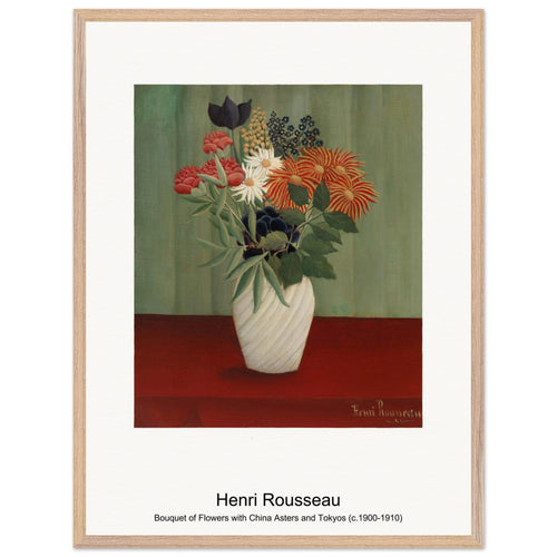 Bouquet of Flowers with China Asters and Tokyos (c. 1900-1910) by Henri Rousseau. Archival Print on Museum Quality Matte Paper. Premium Wood Framed Wall Art. Original Aspect Ratio