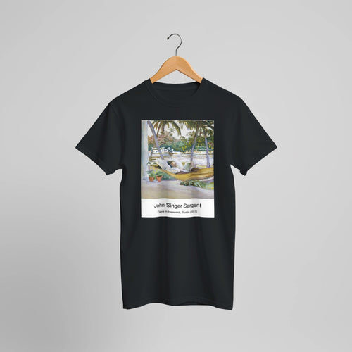 Figure in Hammock, Florida (1917) by John Singer Sargent. Custom Print on a 100% Airlume Combed and Ring-Spun Cotton Unisex Crewneck T-shirt Optimised Aspect Ratio.