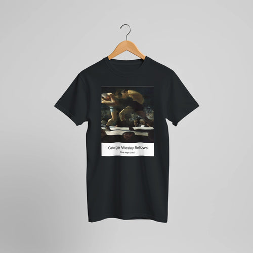 Club Night (1907) by George Wesley Bellows. Custom Print on a 100% Airlume Combed and Ring-Spun Cotton Unisex Crewneck T-shirt Optimised Aspect Ratio.
