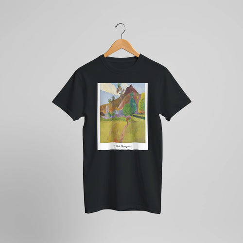 The Large Tree (1891) by Paul Gauguin. Custom Print on a 100% Airlume Combed and Ring-Spun Cotton Unisex Crewneck T-shirt Optimised Aspect Ratio.