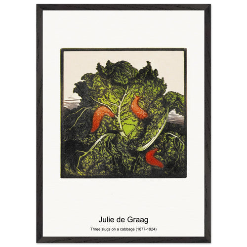 Three slugs on a cabbage (1877-1924) by Julie de Graag. Archival Print on Museum Quality Matte Paper. Premium Wood Framed Wall Art. Original Aspect Ratio