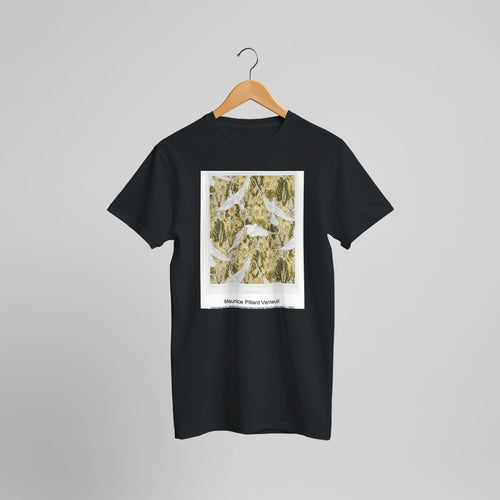 Colombes et lis, étoffe imprimée from L'animal dans la décoration (1897) by Maurice Pillard Verneuil. Custom Print on a 100% Airlume Combed and Ring-Spun Cotton Unisex Crewneck T-shirt Optimised Aspect Ratio.