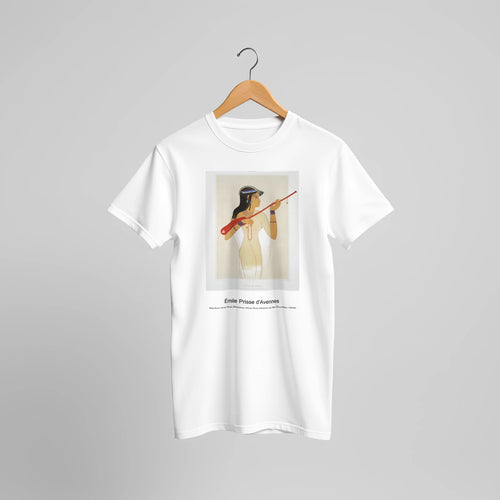 Mandore player from Mandore player from Histoire de l'Art Égyptien (1878) by Émile Prisse d'Avennes. Custom Print on a 100% Airlume Combed and Ring-Spun Cotton Unisex Crewneck T-shirt Original Aspect Ratio