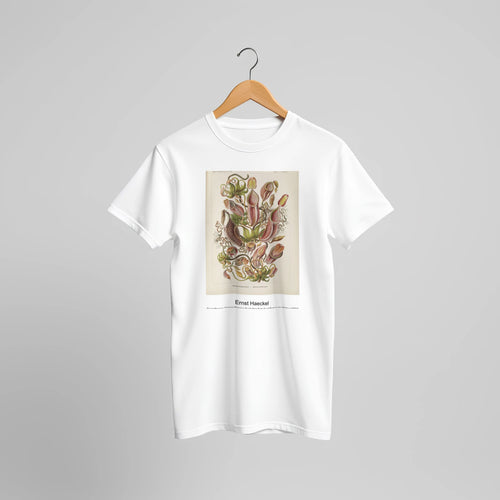 Nepenthaceae–Kannenpflanzen illustration from Kunstformen der Natur (1904) by Ernst Haeckel. Custom Print on a 100% Airlume Combed and Ring-Spun Cotton Unisex Crewneck T-shirt Original Aspect Ratio
