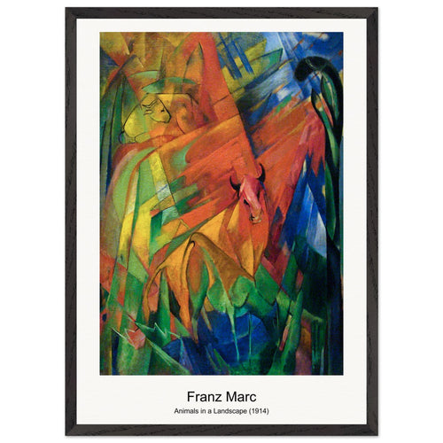 Animals in a Landscape (1914) by Franz Marc. Archival Print on Museum Quality Matte Paper. Premium Wood Framed Wall Art. Optimised Aspect Ratio.