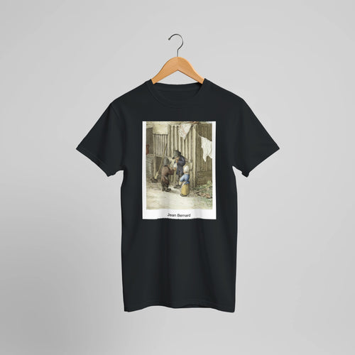 Three children playing with a pig bladder (1775-1883) by Jean Bernard. Custom Print on a 100% Airlume Combed and Ring-Spun Cotton Unisex Crewneck T-shirt Optimised Aspect Ratio.
