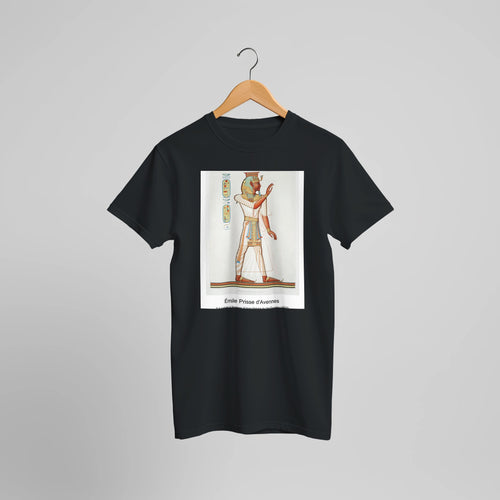 Full portrait of Ramses III from Histoire de l'Art Égyptien (1878) by Émile Prisse d'Avennes. Custom Print on a 100% Airlume Combed and Ring-Spun Cotton Unisex Crewneck T-shirt Optimised Aspect Ratio.