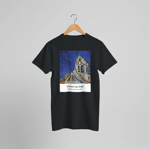 Irises (1889) by Vincent van Gogh. Custom Print on a 100% Airlume Combed and Ring-Spun Cotton Unisex Crewneck T-shirt Optimised Aspect Ratio.