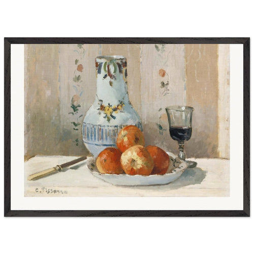 Still Life with Apples and Pitcher (1872) by Camille Pissarro. Archival Print on Museum Quality Matte Paper. Premium Wood Framed Wall Art. Original Aspect Ratio