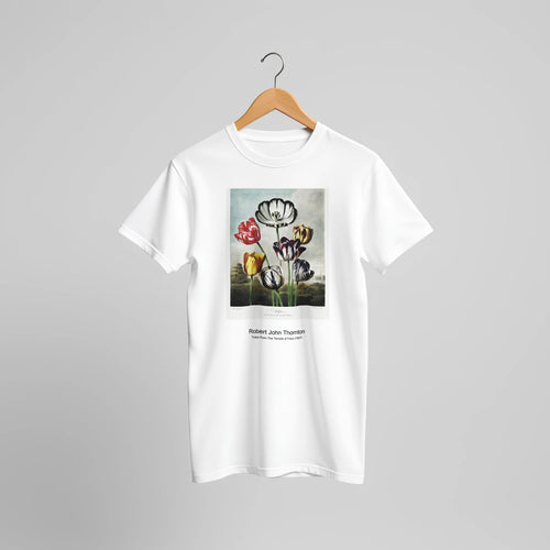 View from the Dunes with Beach and Piers, Domburg (1909) by Piet Mondrian. Custom Print on a 100% Airlume Combed and Ring-Spun Cotton Unisex Crewneck T-shirt Original Aspect Ratio