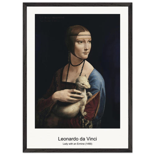 Lady with an Ermine (1490) by Leonardo da Vinci. Archival Print on Museum Quality Matte Paper. Premium Wood Framed Wall Art. Original Aspect Ratio