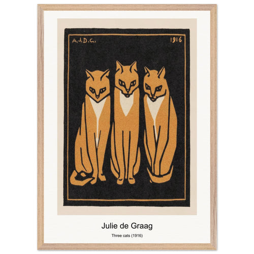 Three cats (1916) by Julie de Graag. Archival Print on Museum Quality Matte Paper. Premium Wood Framed Wall Art. Optimised Aspect Ratio.
