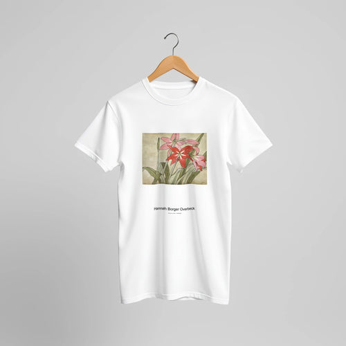 Amaryllis (1915) by Hannah Borger Overbeck. Custom Print on a 100% Airlume Combed and Ring-Spun Cotton Unisex Crewneck T-shirt Original Aspect Ratio